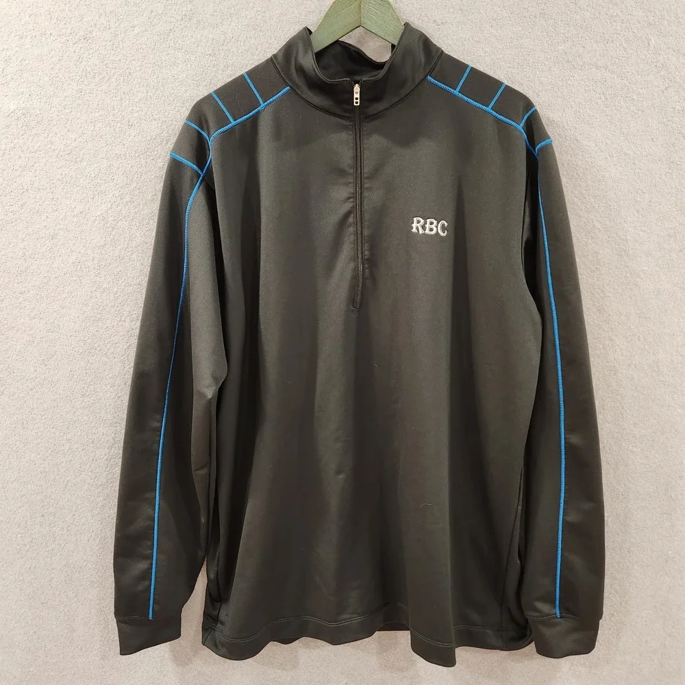 Nike Golf Mens XL Dri-FIT 1/4 Zip Pullover Black Blue RBC Logo Stretch‎